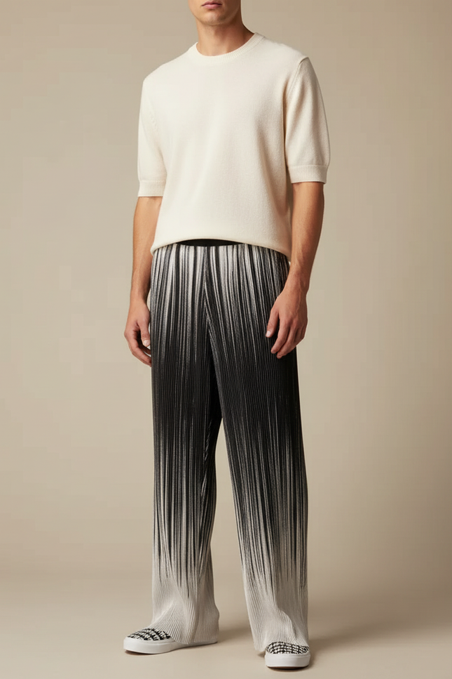 Pantalon Fluide Plissé Dégradé Ample Homme Streetwear - Multicolore Polyester