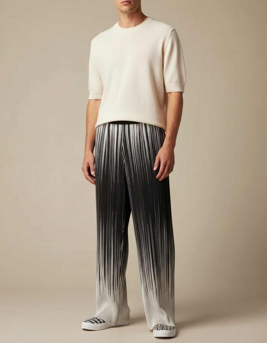 Pantalon Fluide Plissé Dégradé Ample Homme Streetwear - Multicolore Polyester