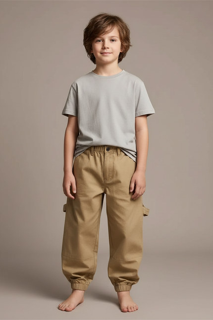 Pantalon Fluide Cargo Beige Coton Ample Garçon - Toile