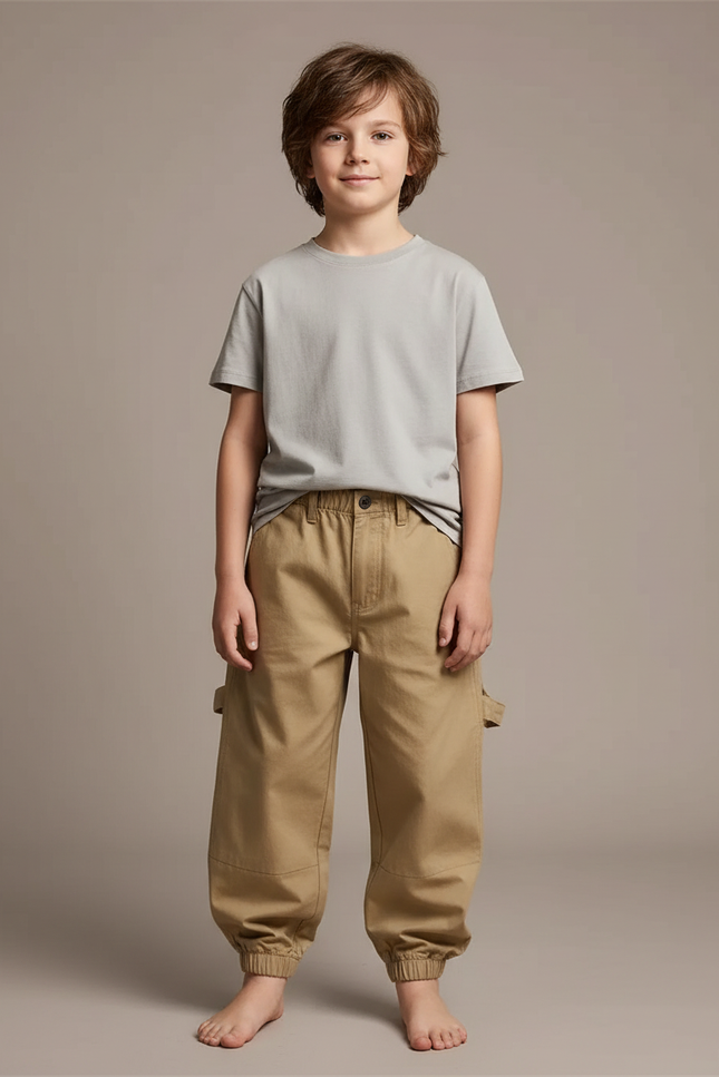 Pantalon Fluide Cargo Beige Coton Ample Garçon - Toile