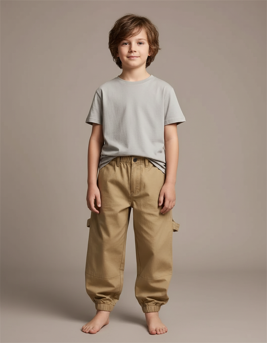 Pantalon Fluide Cargo Beige Coton Ample Garçon - Toile