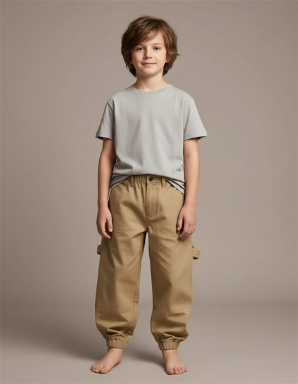 Pantalon Fluide Cargo Beige Coton Ample Garçon - Toile