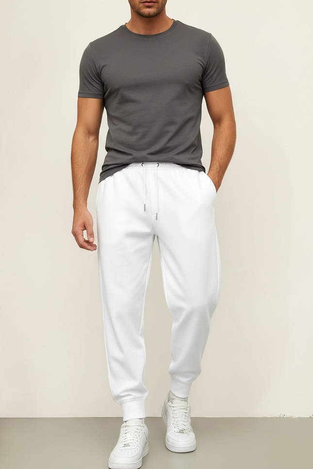Pantalon Fluide Blanc Cordon Sport Jogging Homme - Molleton