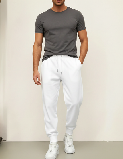 Pantalon Fluide Blanc Cordon Sport Jogging Homme - Molleton