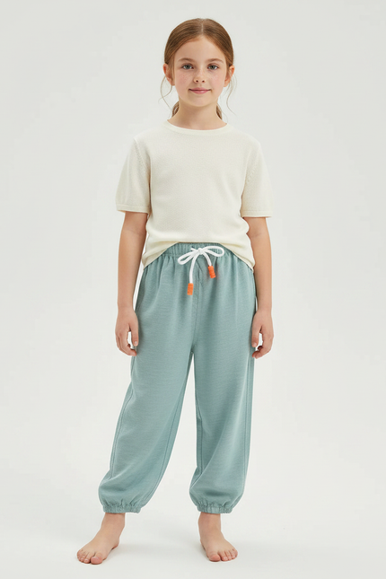 Pantalon Fluide Vert Ample Coton Élastique Enfant - Molleton