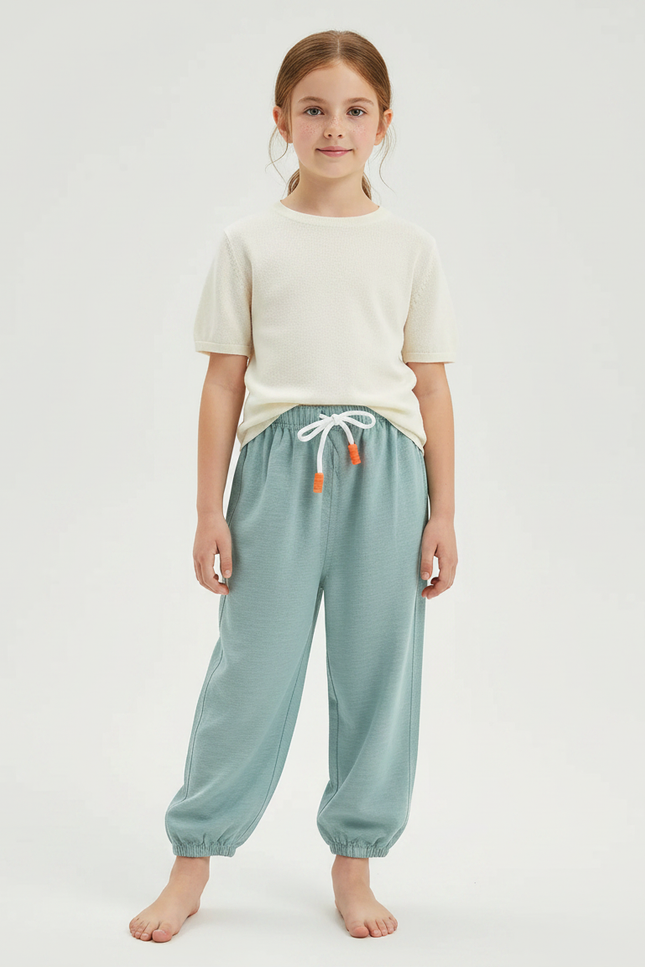 Pantalon Fluide Vert Ample Coton Élastique Enfant - Molleton