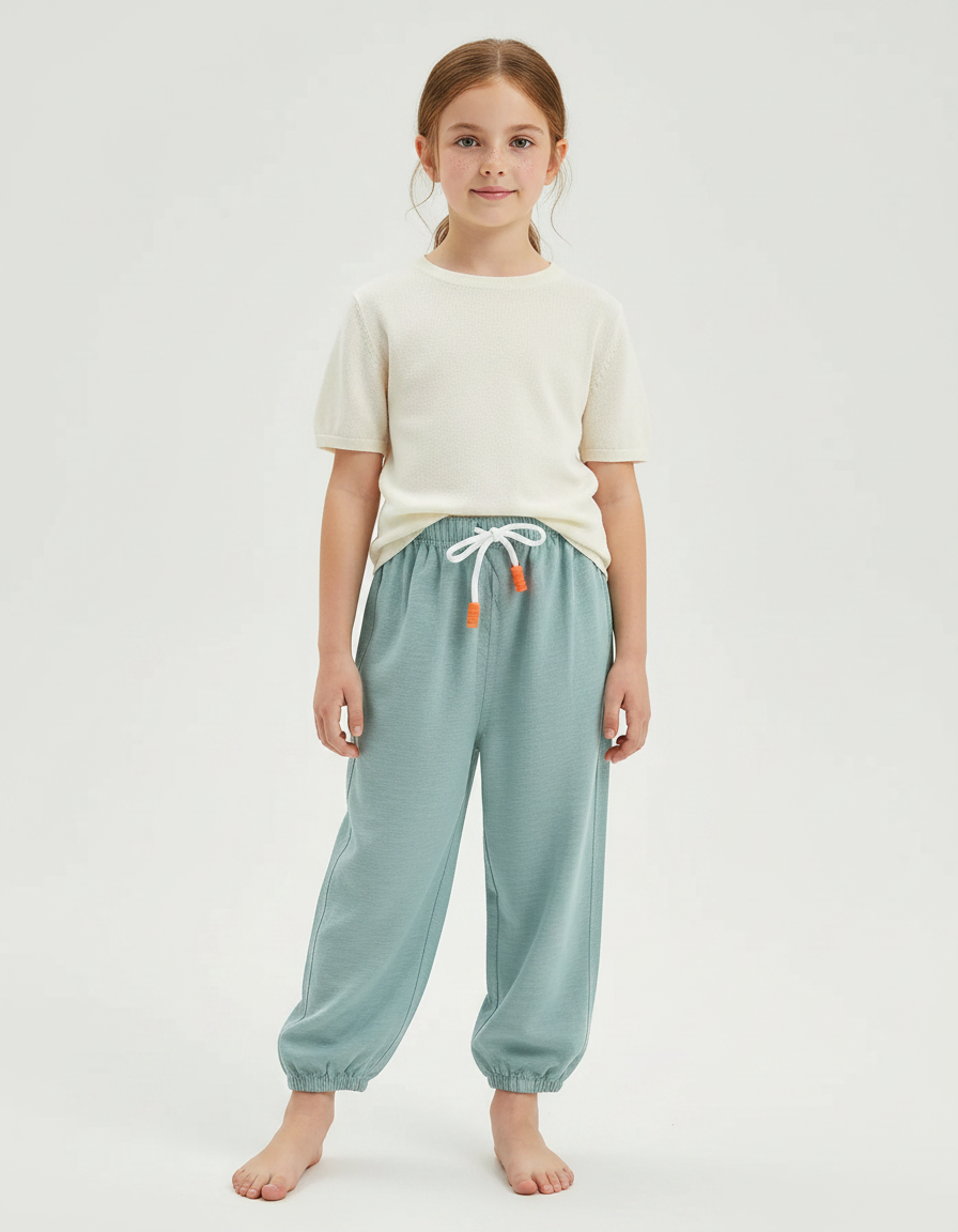 Pantalon Fluide Vert Ample Coton Élastique Enfant - Molleton