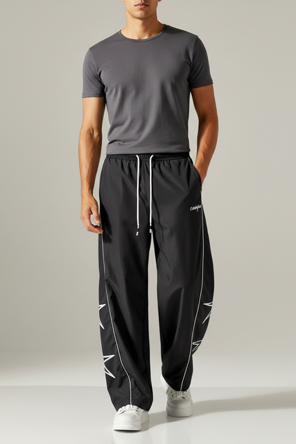 Pantalon Fluide Noir Ample Décontracté Streetwear Homme - Polyester