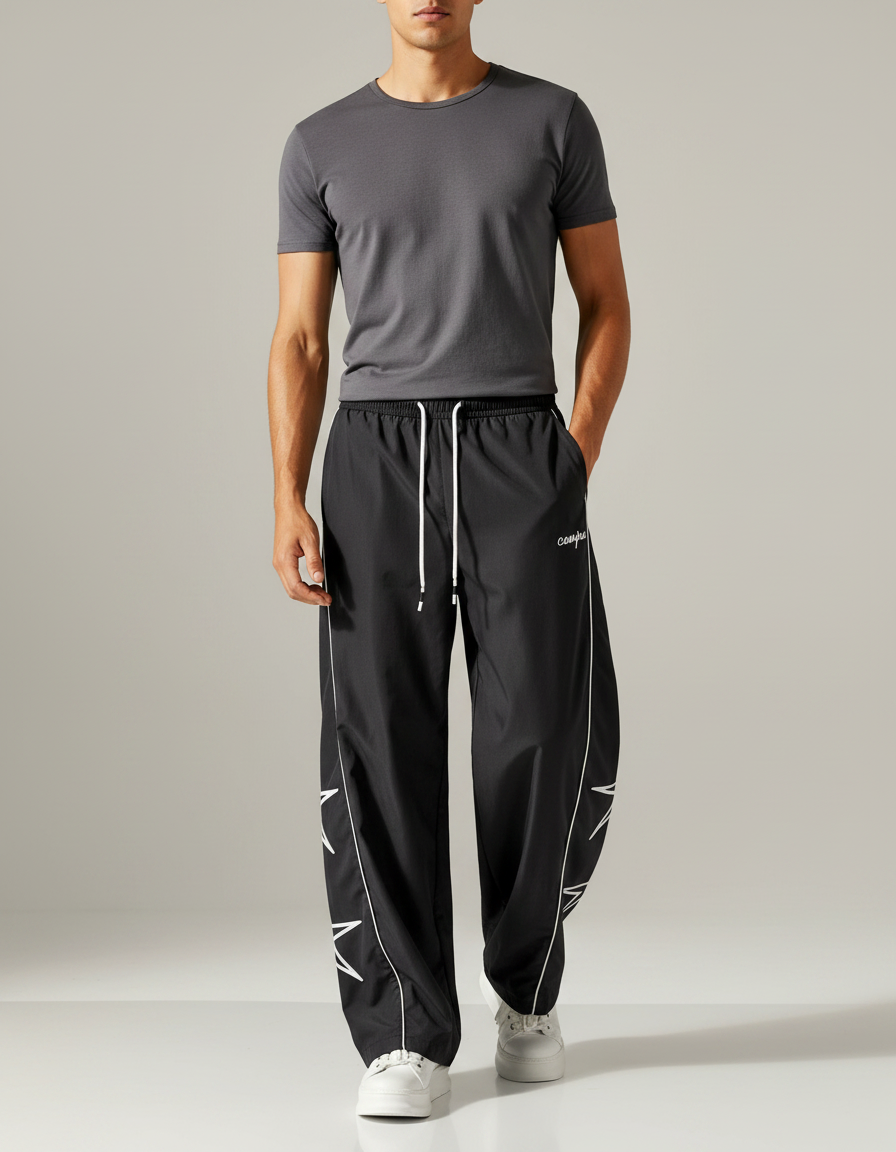 Pantalon Fluide Noir Ample Décontracté Streetwear Homme - Polyester