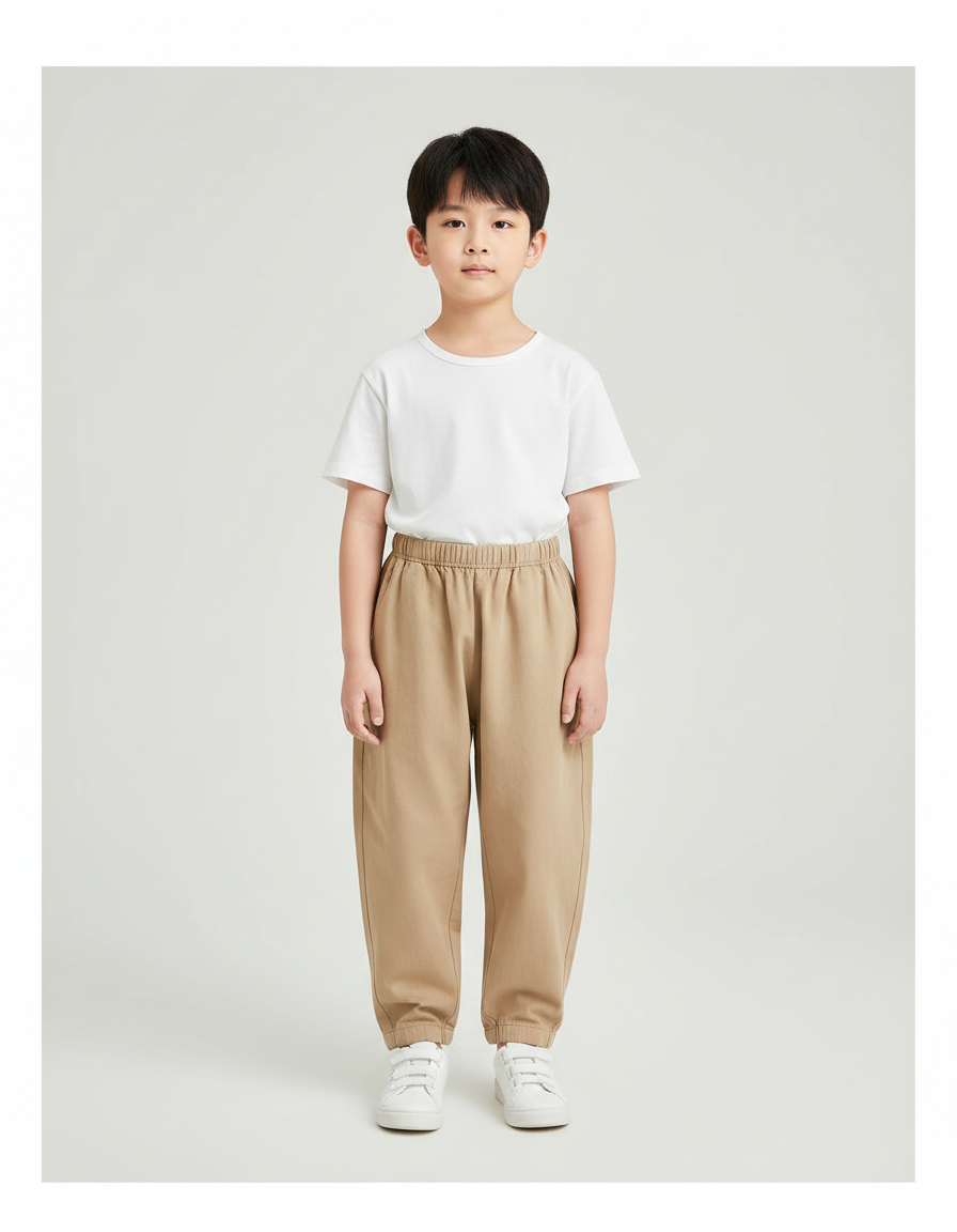 Pantalon Fluide Beige Coton Ample Confortable Enfant - Molleton