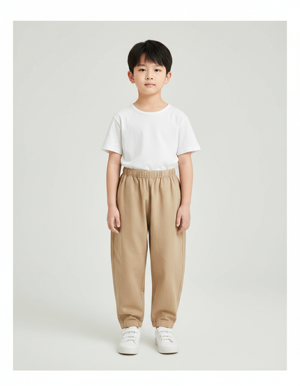 Pantalon Fluide Beige Coton Ample Confortable Enfant - Molleton