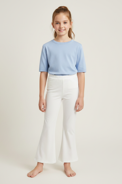 Pantalon Fluide Blanc Évasé Confortable Fille - Maille