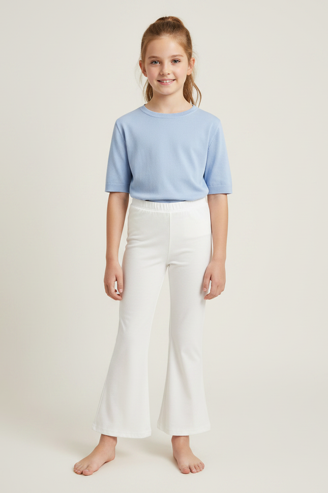 Pantalon Fluide Blanc Évasé Confortable Fille - Maille