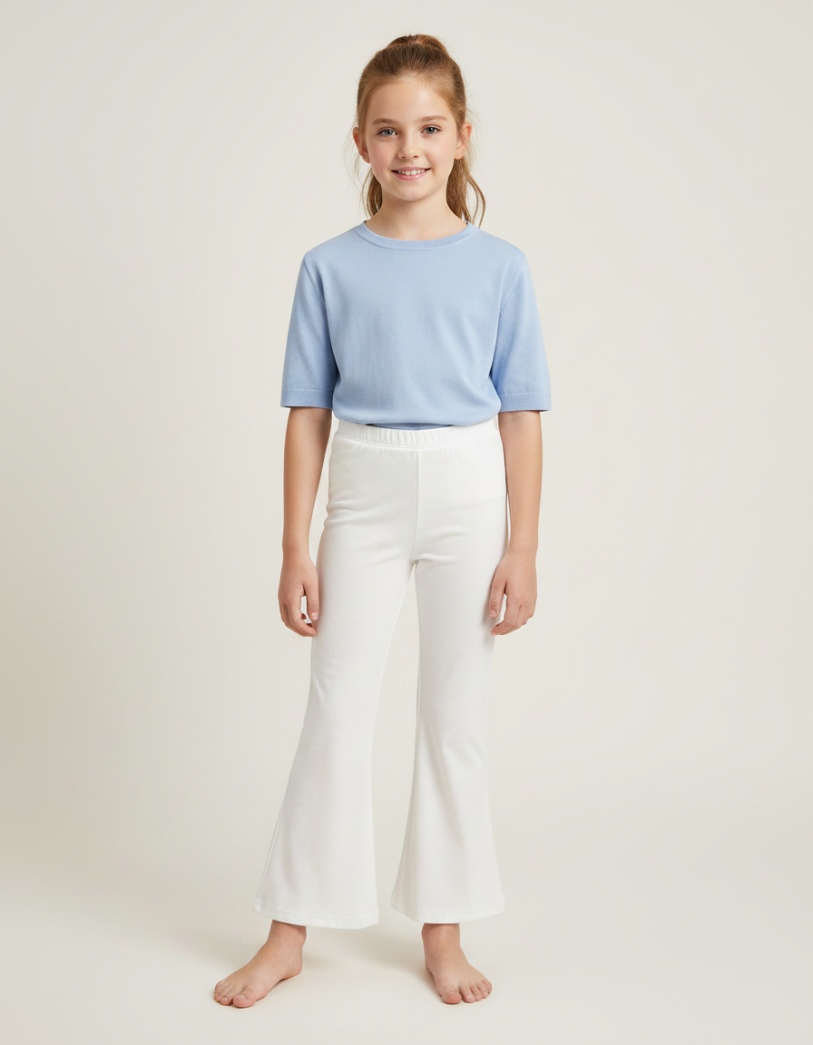 Pantalon Fluide Blanc Évasé Confortable Fille - Maille