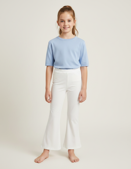 Pantalon Fluide Blanc Évasé Confortable Fille - Maille