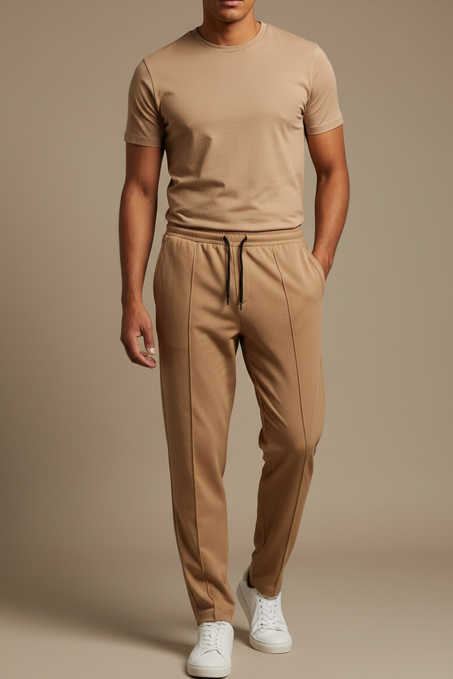 Pantalon Fluide Beige Homme Droit Décontracté Sport - Molleton