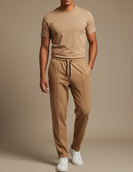 Pantalon Fluide Beige Homme Droit Décontracté Sport - Molleton