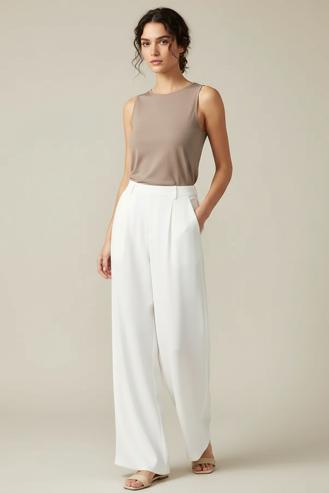 Pantalon Blanc Fluide Mariage - Viscose