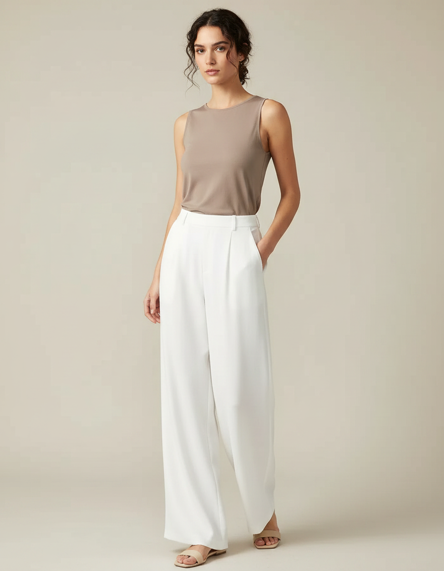Pantalon Blanc Fluide Mariage - Viscose