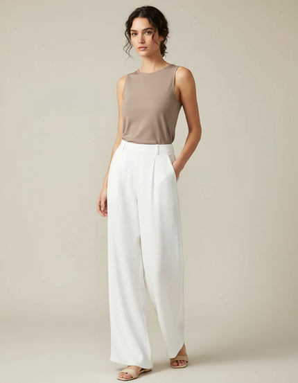 Pantalon Blanc Fluide Mariage - Viscose