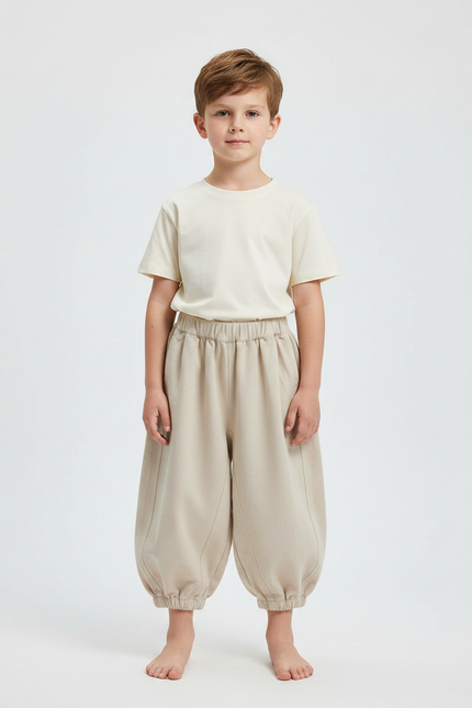 Pantalon Fluide Beige Ample Coton Enfant - Molleton