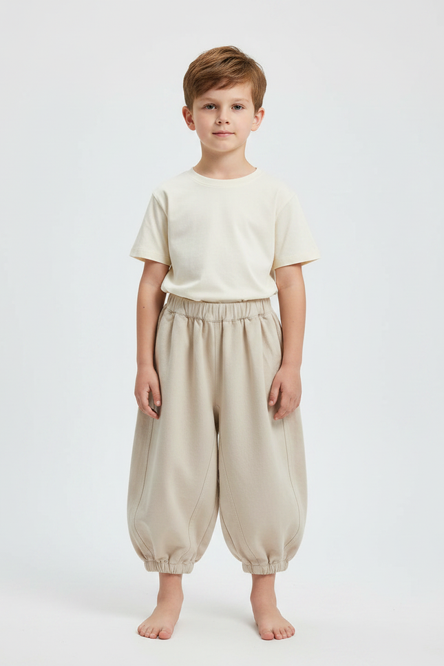 Pantalon Fluide Beige Ample Coton Enfant - Molleton