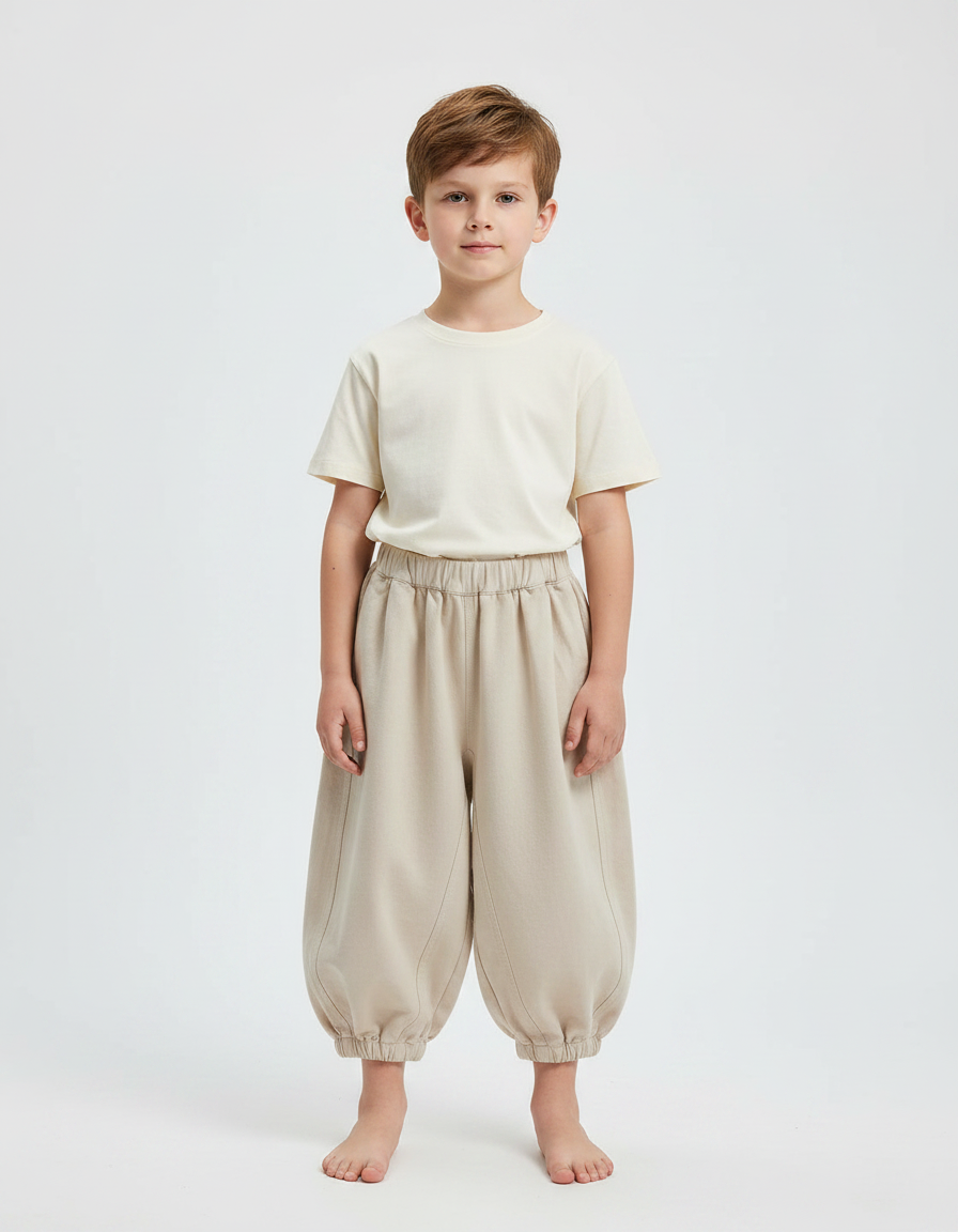 Pantalon Fluide Beige Ample Coton Enfant - Molleton