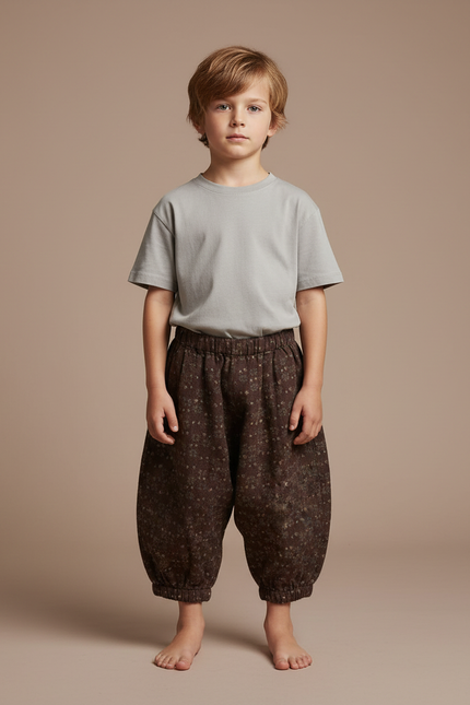 Pantalon Fluide Marron Imprimé Ample Enfant - Laine