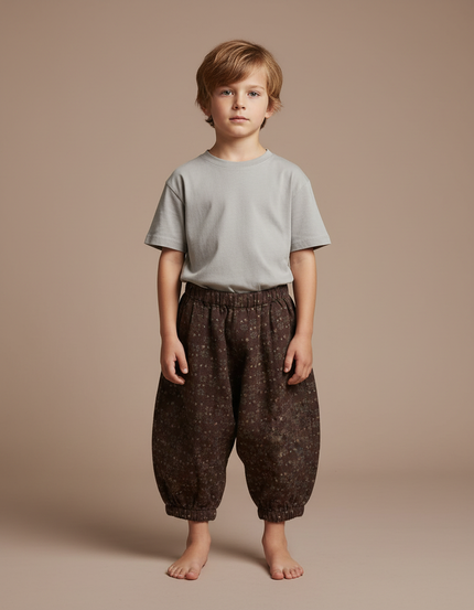 Pantalon Fluide Marron Imprimé Ample Enfant - Laine