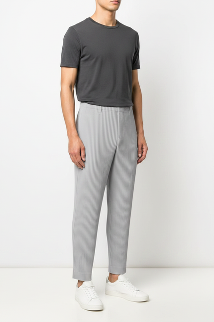 Pantalon Fluide Gris Plissé Droit Décontracté Homme - Polyester