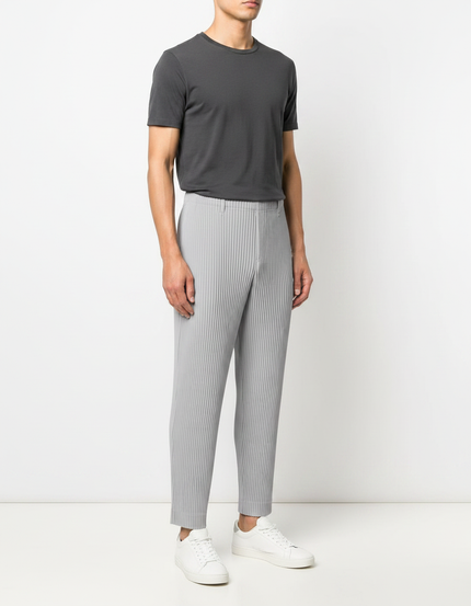 Pantalon Fluide Gris Plissé Droit Décontracté Homme - Polyester