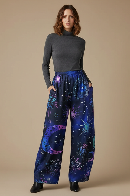 Pantalon Fluide Imprimé Grande Taille - Satin