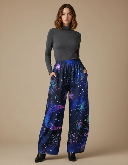Pantalon Fluide Imprimé Grande Taille - Satin