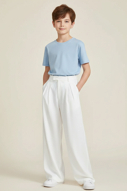 Pantalon Fluide Blanc Ample Plissé Décontracté Élégant - Viscose
