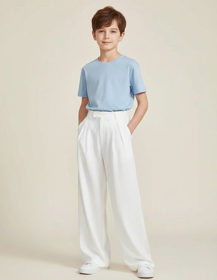 Pantalon Fluide Blanc Ample Plissé Décontracté Élégant - Viscose