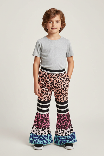 Pantalon Fluide Léopard Évasé Multicolore Imprimé Enfant - Maille