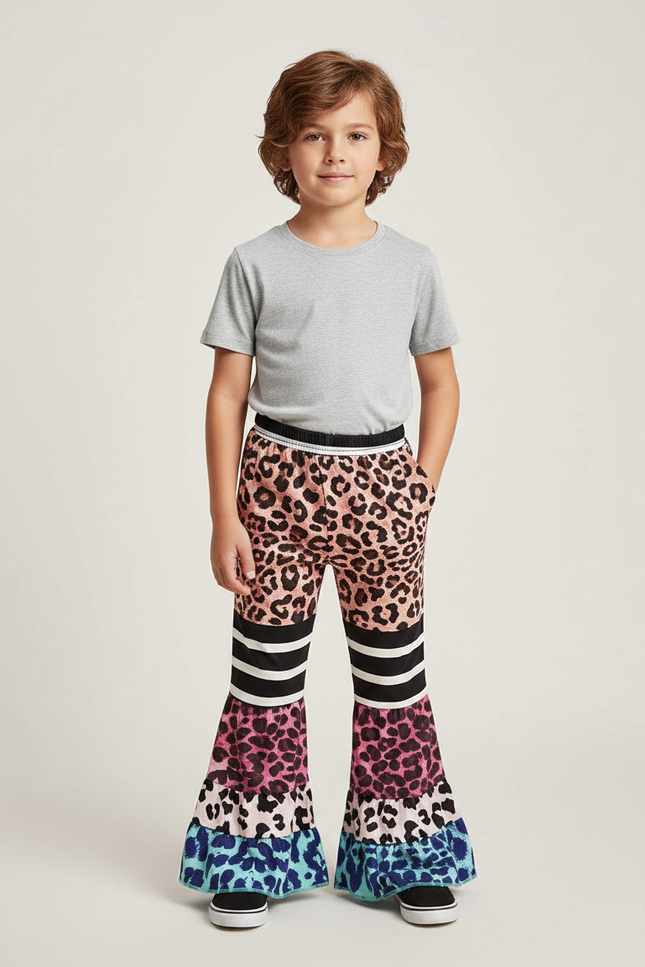 Pantalon Fluide Léopard Évasé Multicolore Imprimé Enfant - Maille