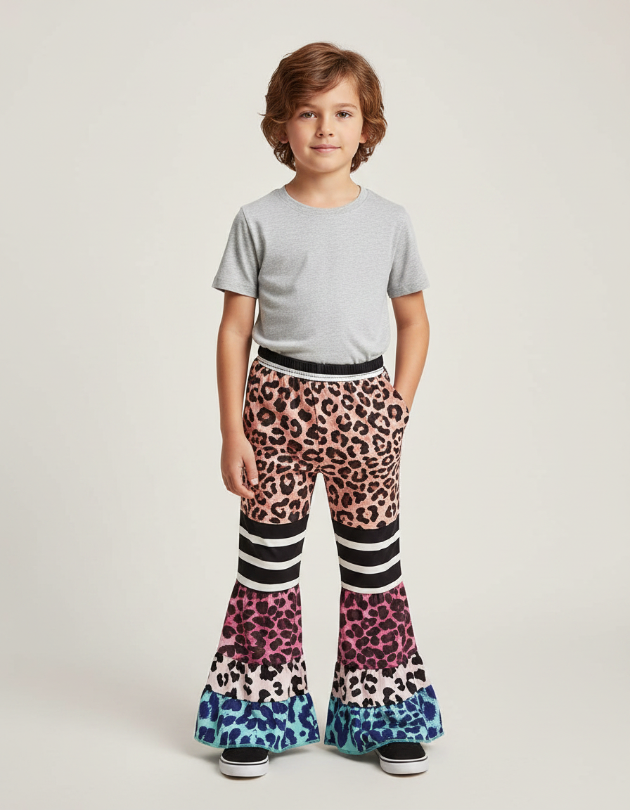 Pantalon Fluide Léopard Évasé Multicolore Imprimé Enfant - Maille