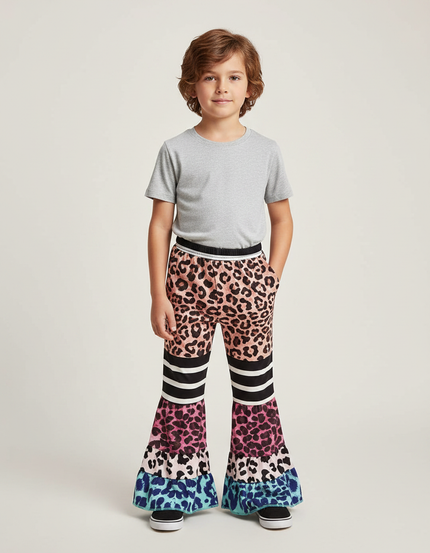 Pantalon Fluide Léopard Évasé Multicolore Imprimé Enfant - Maille