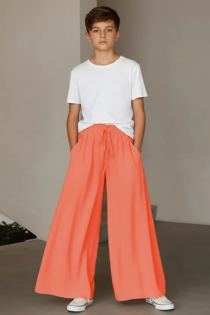 Pantalon Fluide Corail Ample Confortable Décontracté Élégant - Orange Viscose