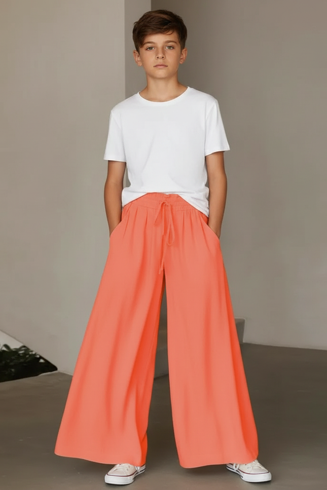 Pantalon Fluide Corail Ample Confortable Décontracté Élégant - Orange Viscose