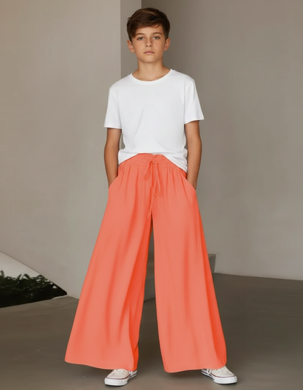 Pantalon Fluide Corail Ample Confortable Décontracté Élégant - Orange Viscose