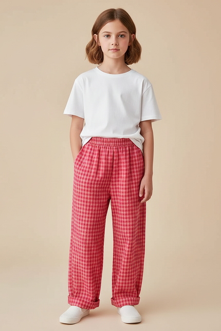 Pantalon Fluide Carreaux Rouge Ample Confortable Enfant - Coton