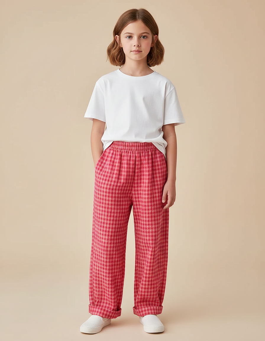 Pantalon Fluide Carreaux Rouge Ample Confortable Enfant - Coton