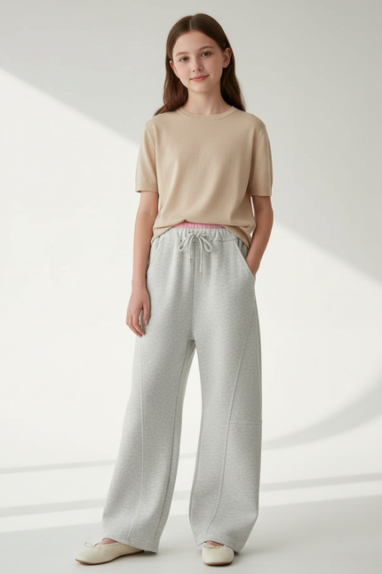 Pantalon Fluide Gris Ample Coton Confortable Décontracté - Molleton