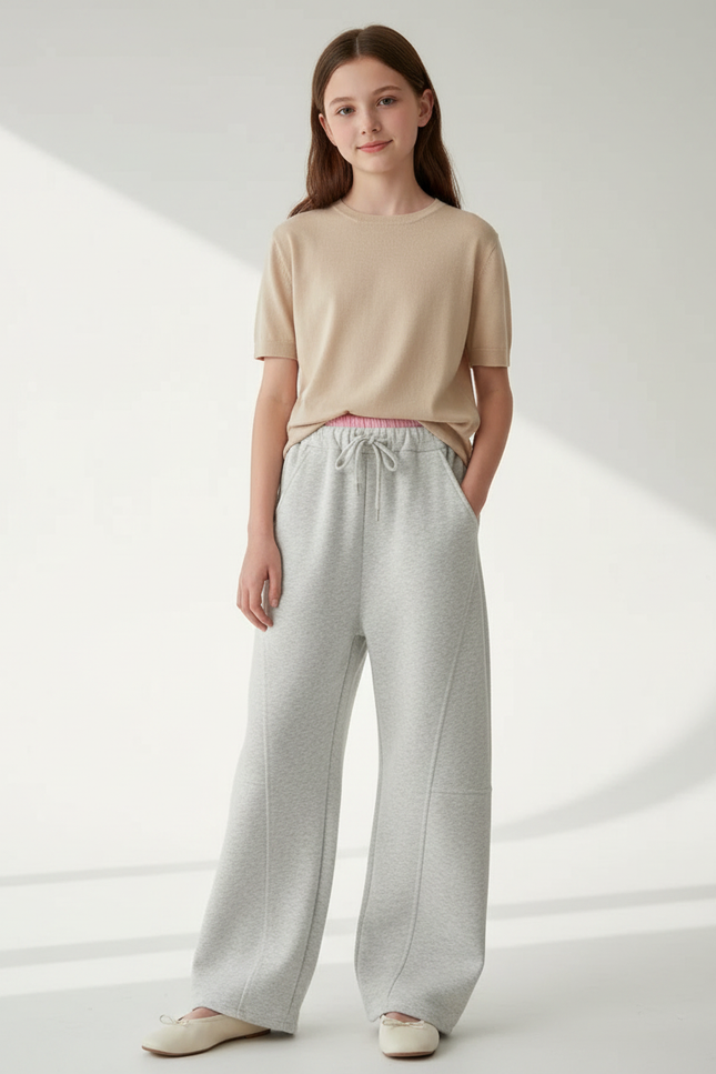 Pantalon Fluide Gris Ample Coton Confortable Décontracté - Molleton