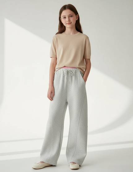 Pantalon Fluide Gris Ample Coton Confortable Décontracté - Molleton