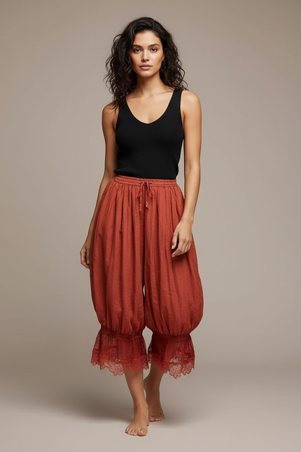 Pantalon Fluide Écru Ample Dentelle Bohème Femme - Orange Lin