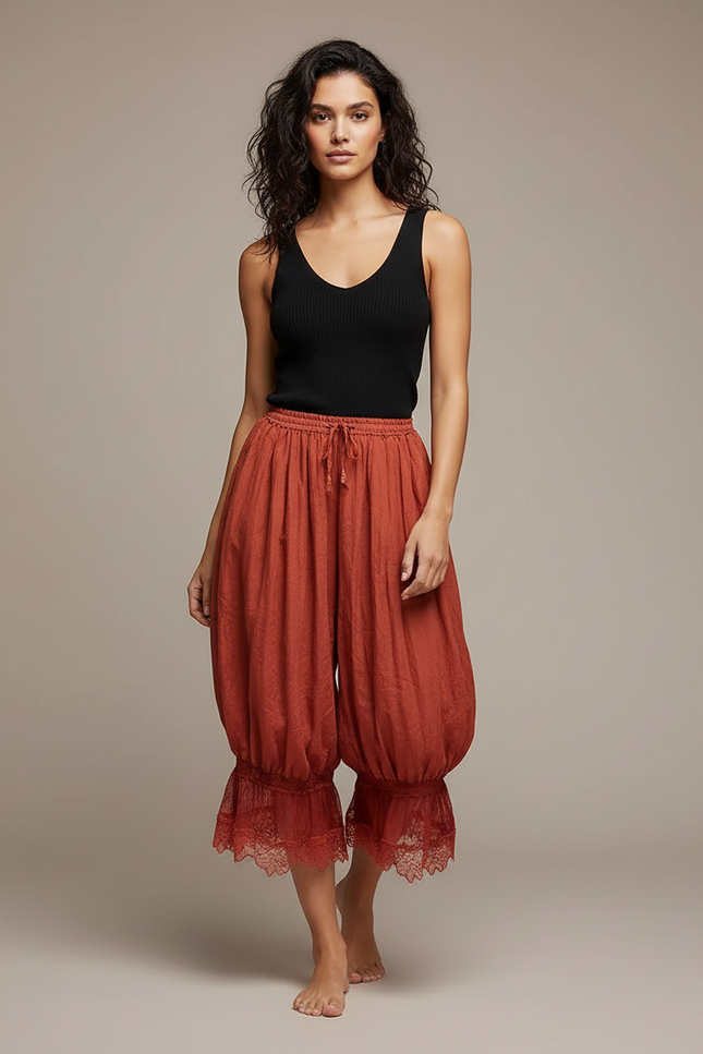 Pantalon Fluide Écru Ample Dentelle Bohème Femme - Orange Lin