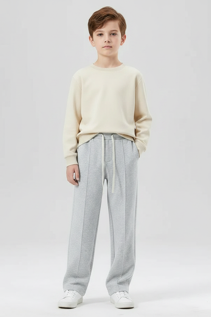 Pantalon Fluide Garçon Gris Coupe Ample Coton Mi-saison 3 - Molleton